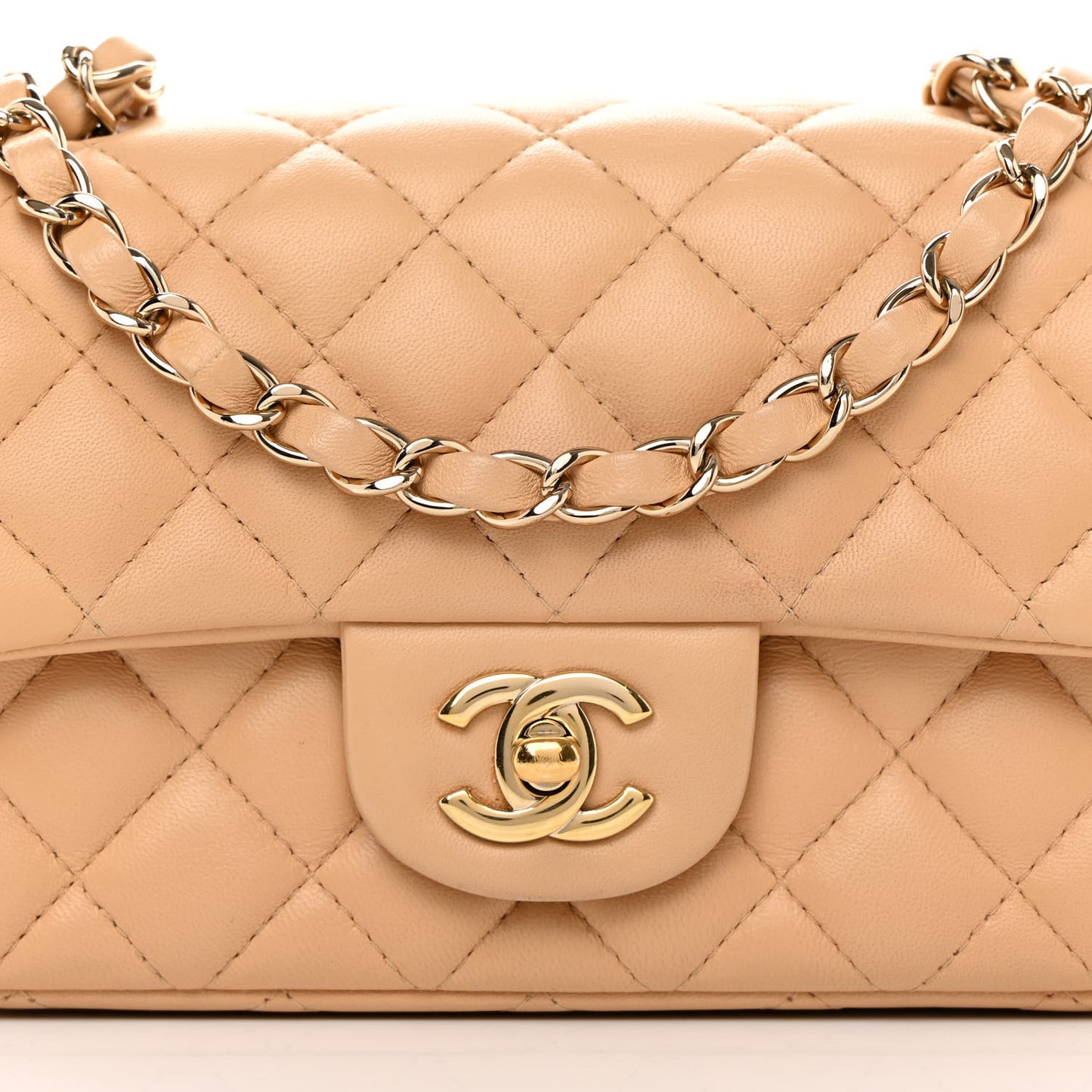 Lambskin Quilted Mini Rectangular Flap Beige