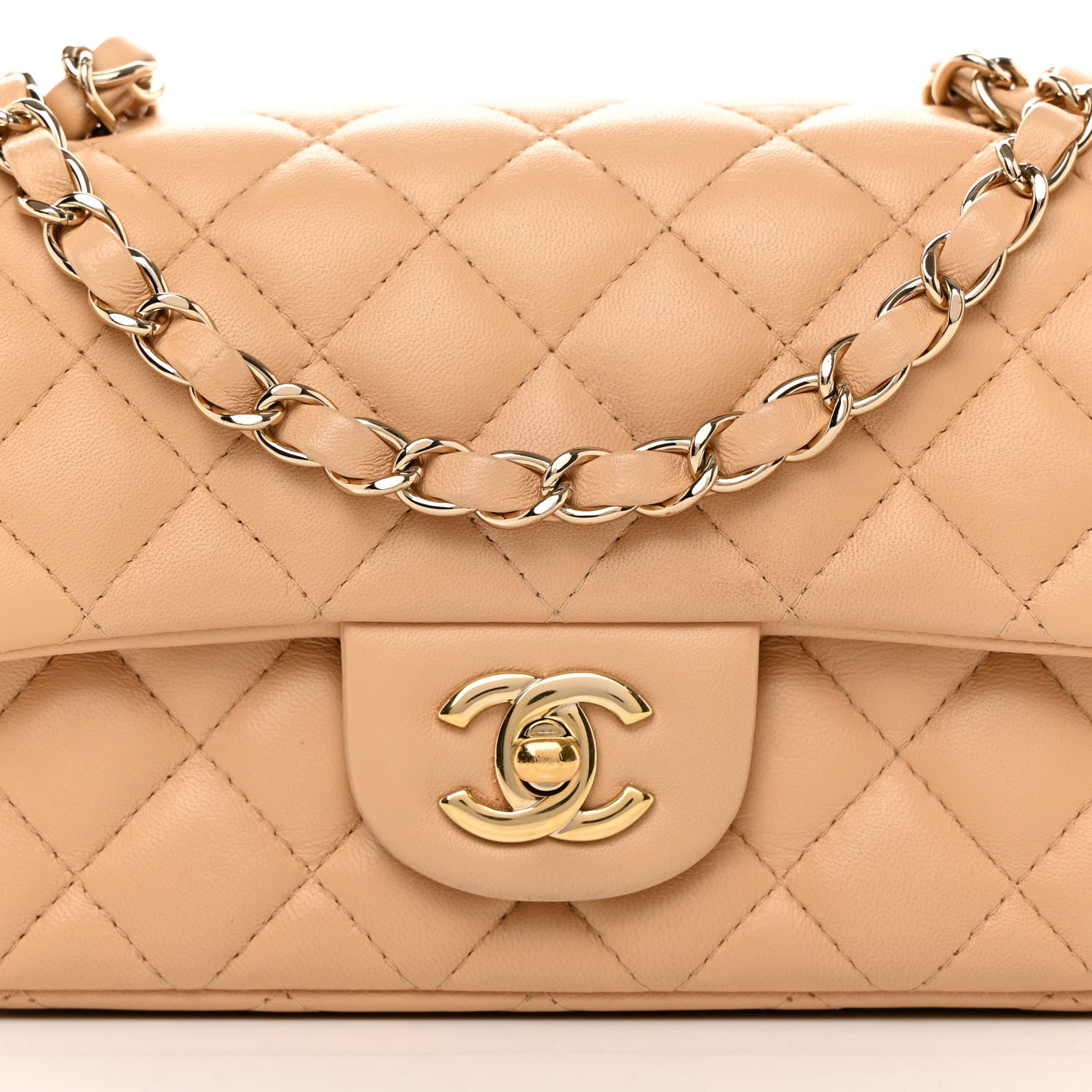 Chanel Lambskin Quilted Mini Rectangular Flap Beige 8 of 12