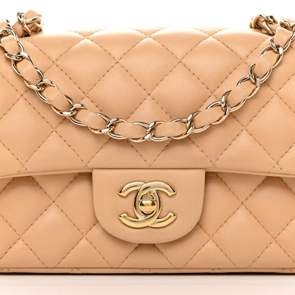 Chanel Lambskin Quilted Mini Rectangular Flap Beige 8 of 12
