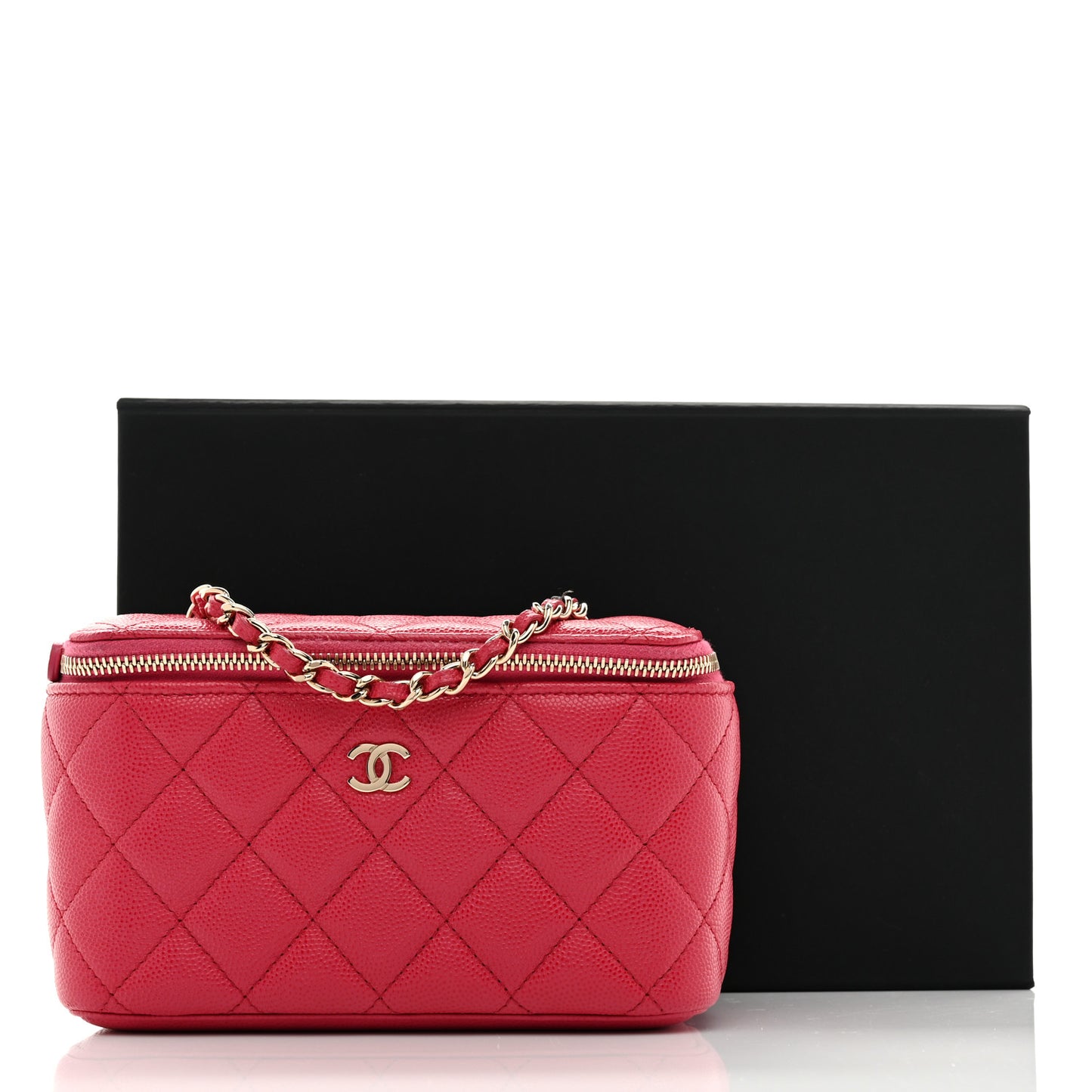 Caviar Quilted Small Vanity Case With Chain Pink