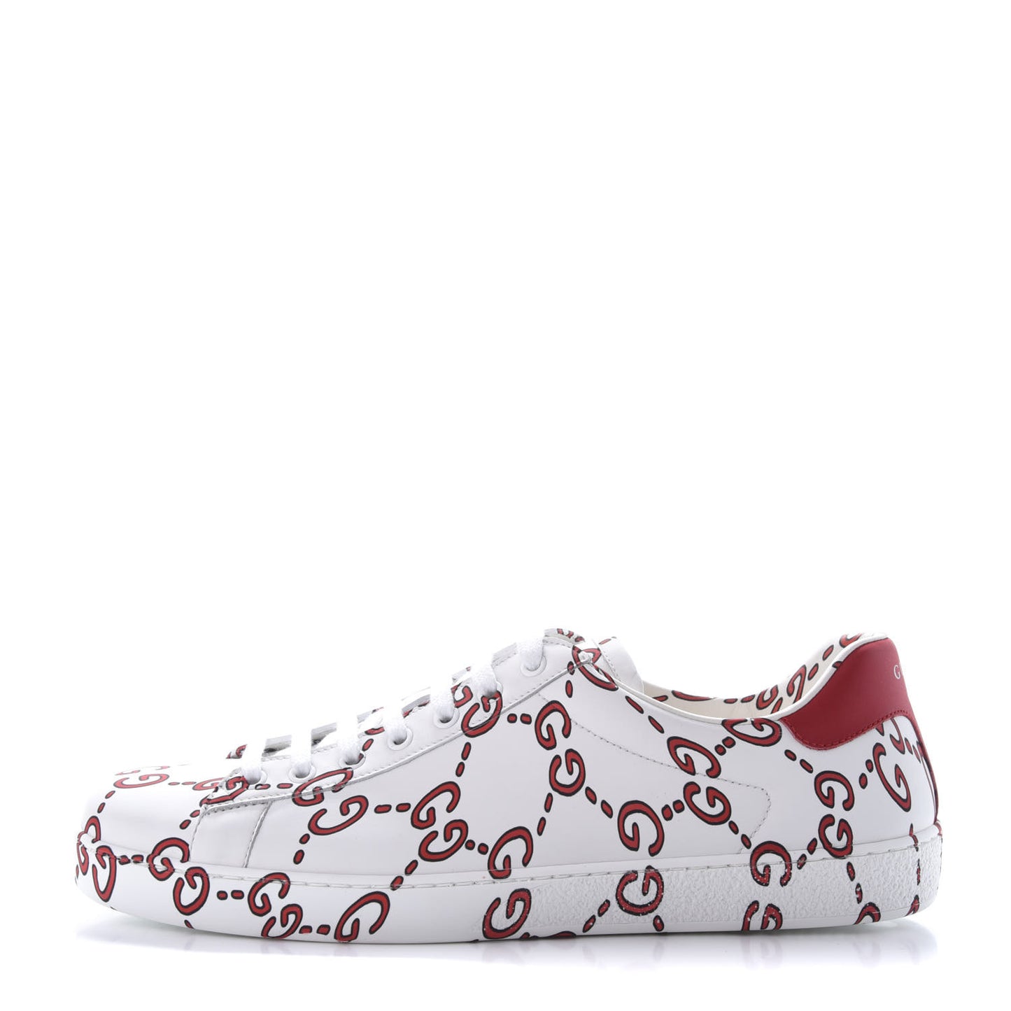 Calfskin GucciGhost Print Mens Ace Sneakers 10 White Hibiscus Red