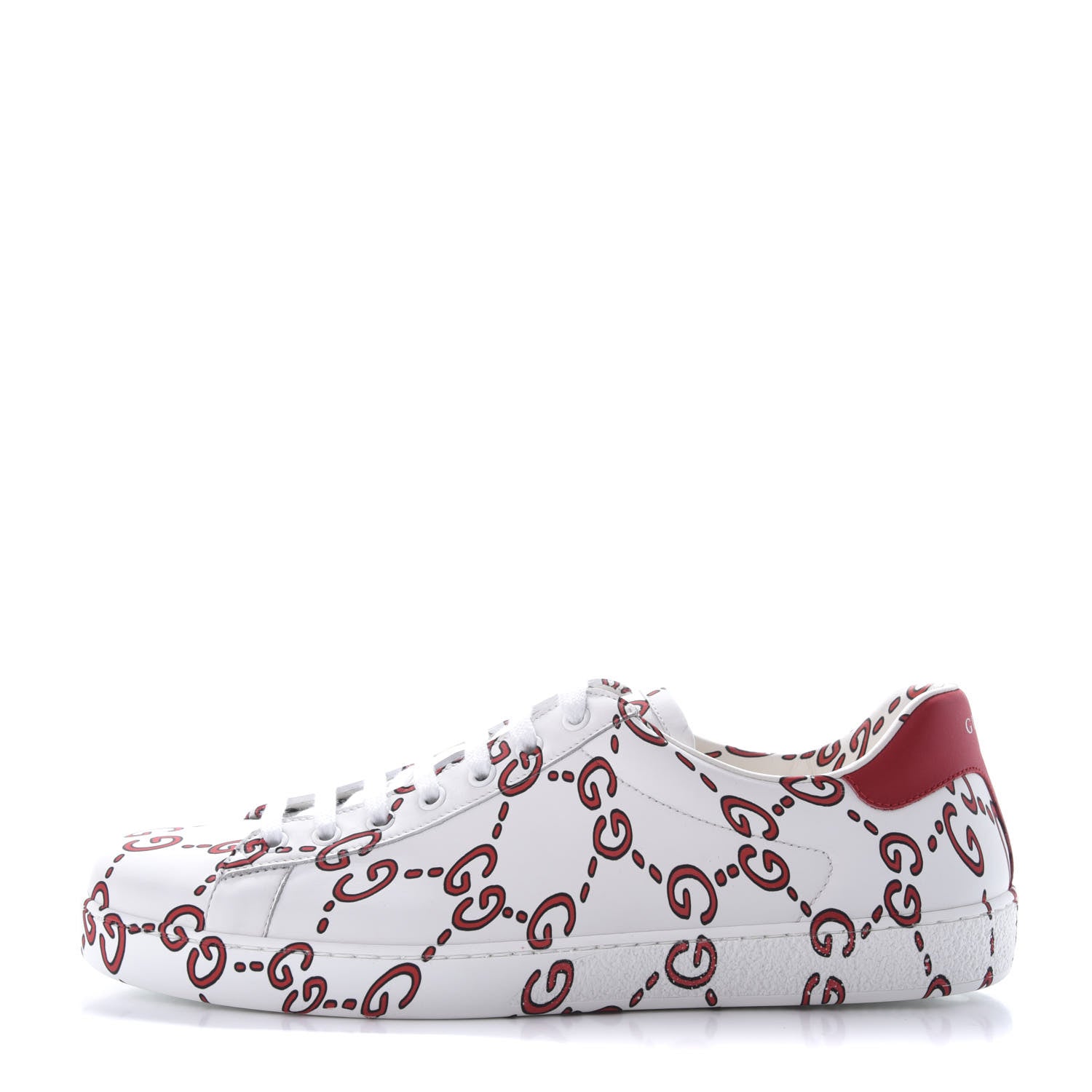 Gucci Calfskin GucciGhost Print Mens Ace Sneakers 10 White Hibiscus Red 1 of 8
