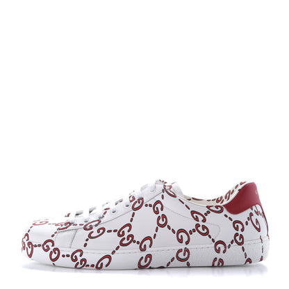 Gucci Calfskin GucciGhost Print Mens Ace Sneakers 10 White Hibiscus Red 1 of 8