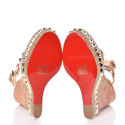 Christian Louboutin Cork Bloom Print Cataclou 140 Wedge Sandals 39 Multicolor Light Gold 5 of 8