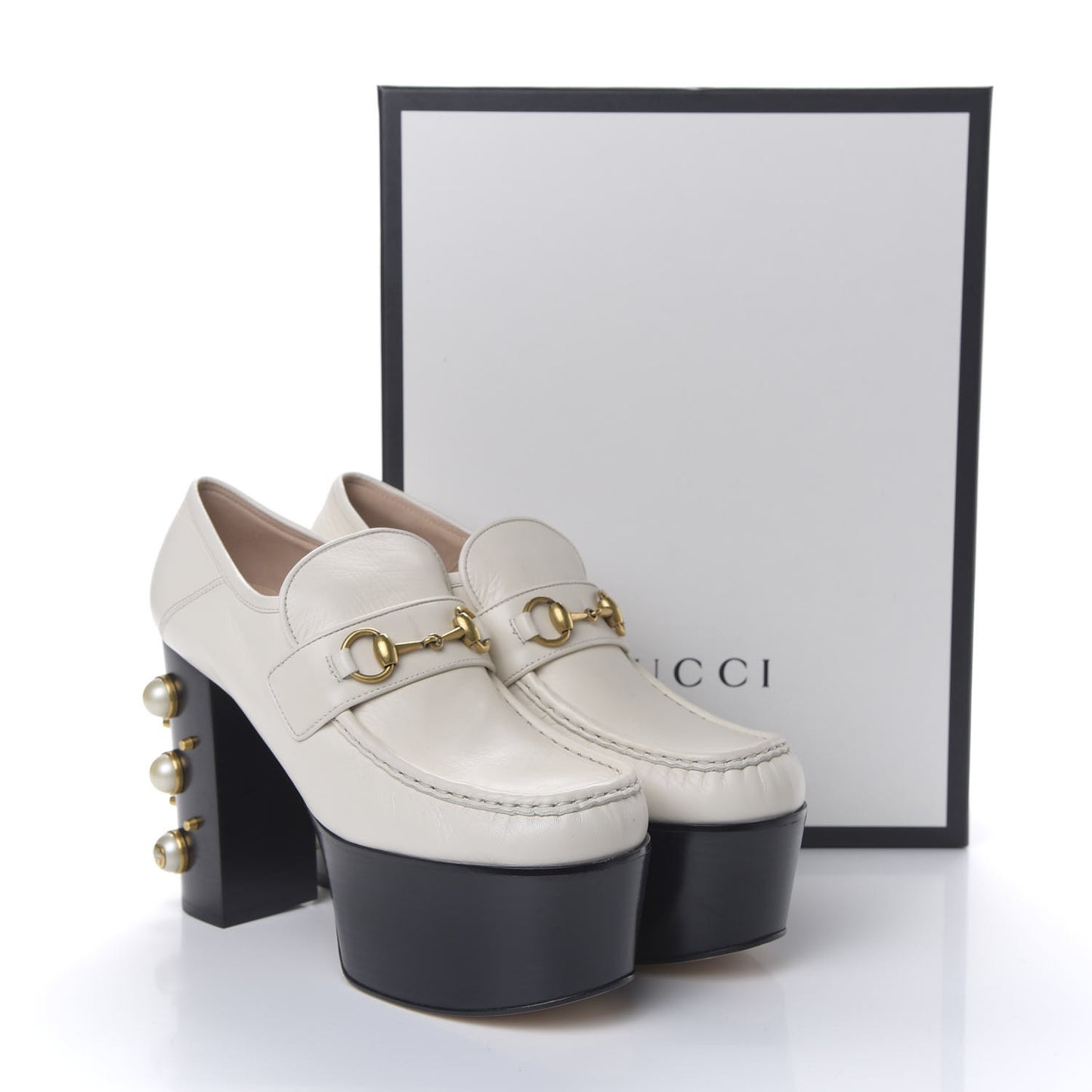 Malaga Kid Pearl Studded Vegas Platform Loafers 41 Mystic White