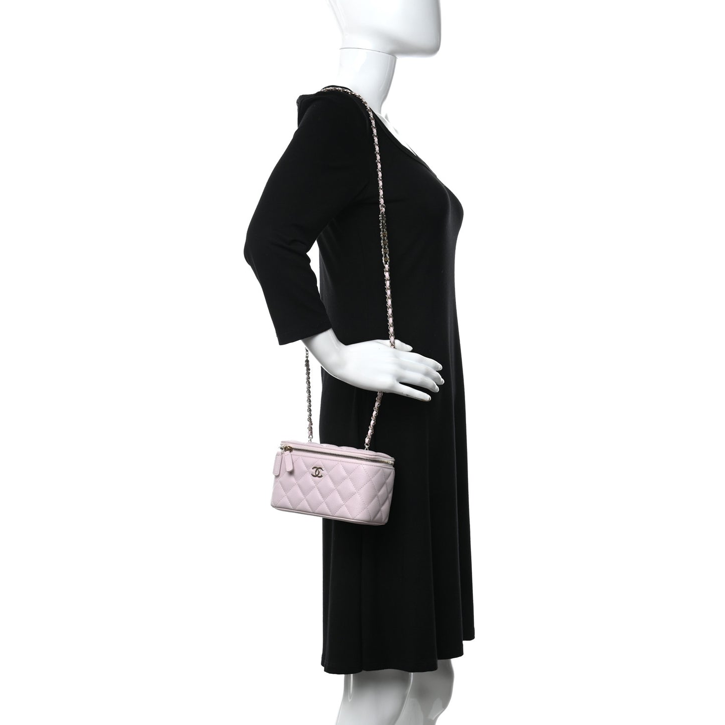 Caviar Quilted Small Tiny CC Vanity Case With Chain Light Pink