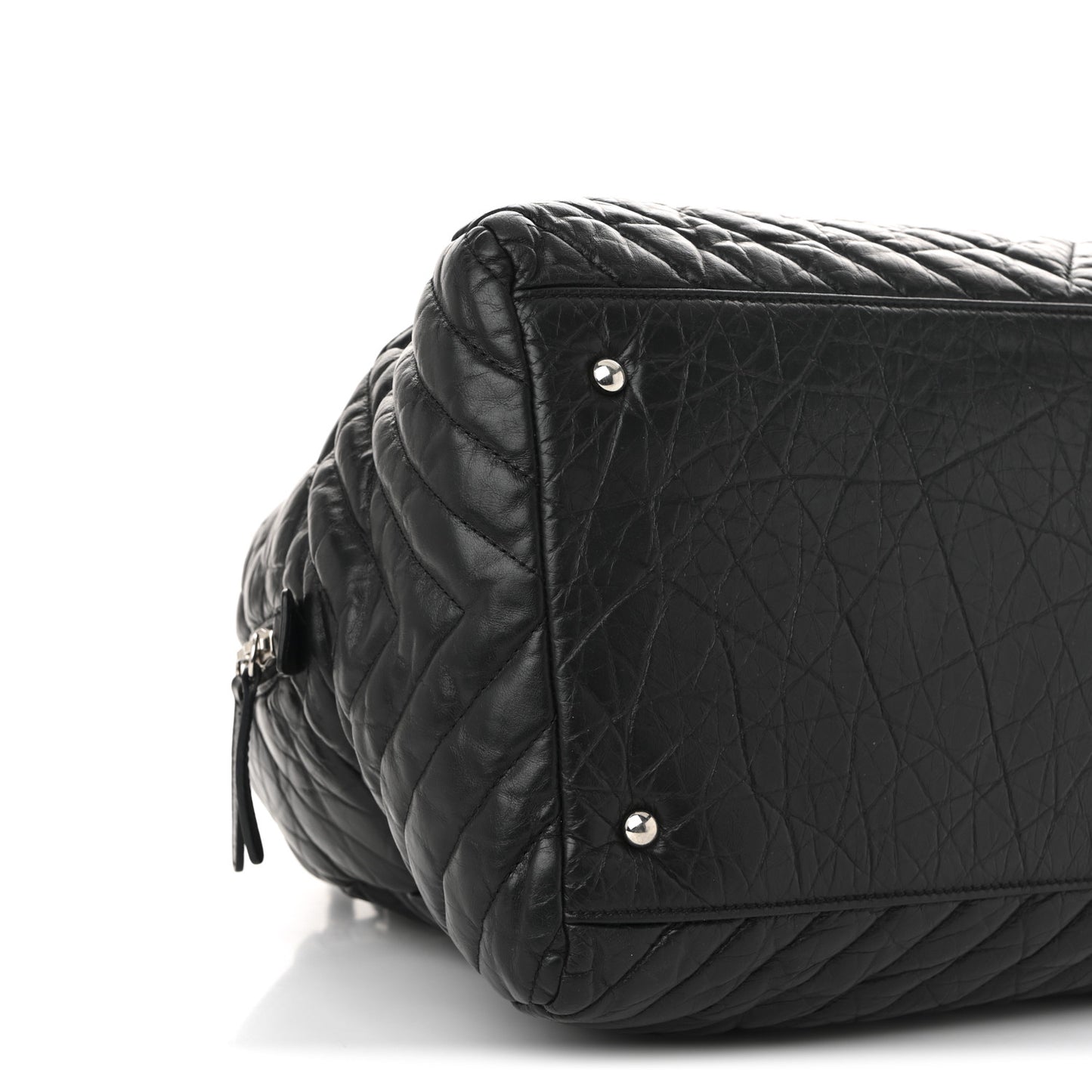 Aged Calfskin Chevron Large Soft Bowling Bag Black