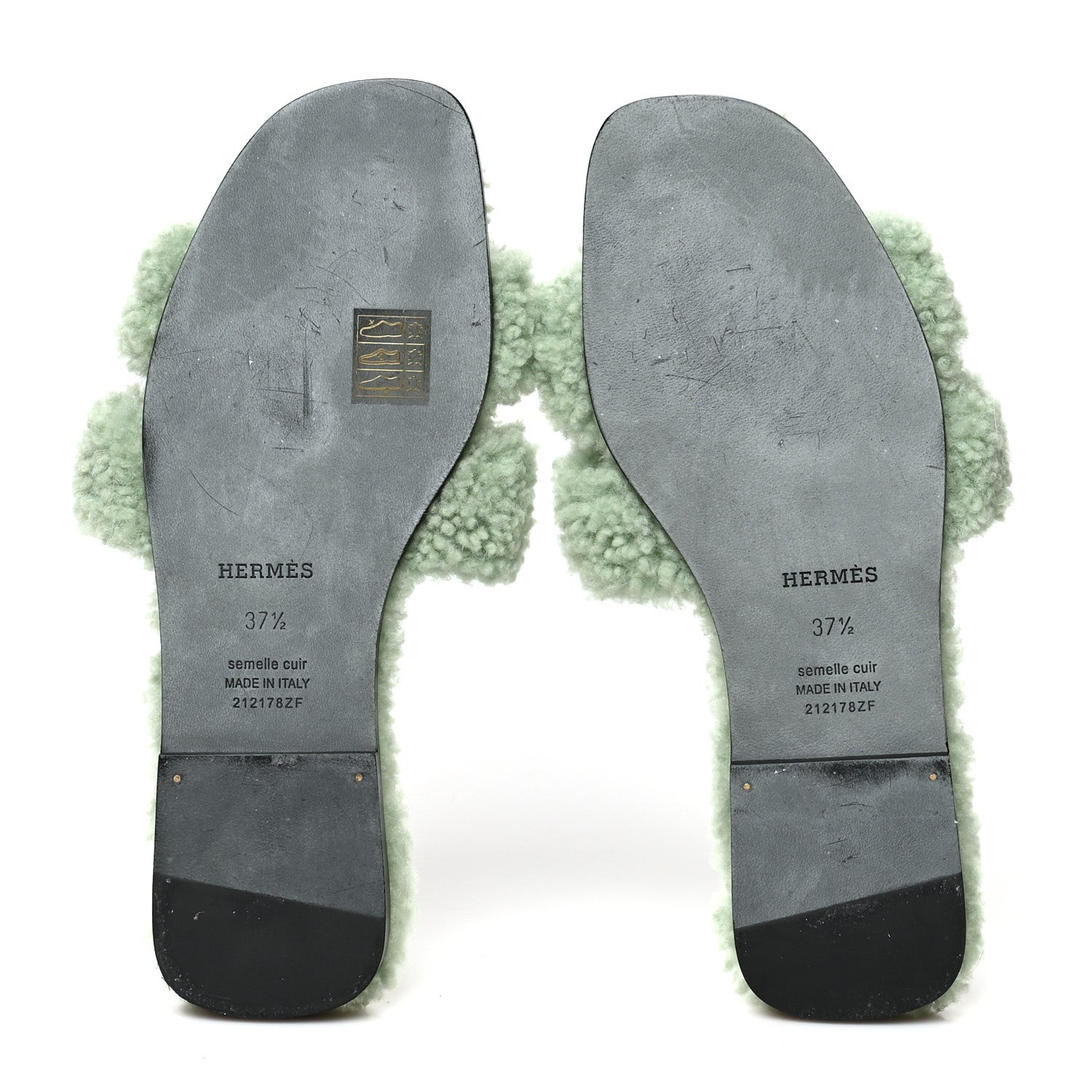 Hermes Woolskin Oran Sandals 37.5 Vert D’Eau 5 of 8