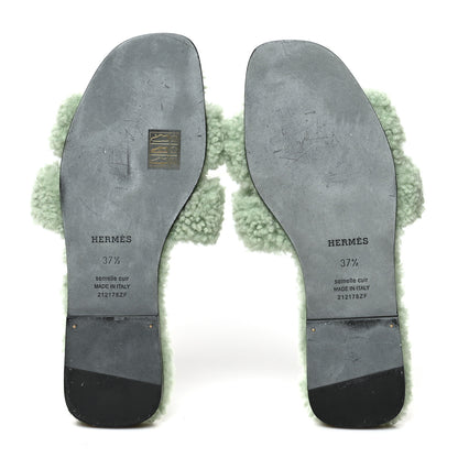 Hermes Woolskin Oran Sandals 37.5 Vert D’Eau 5 of 8