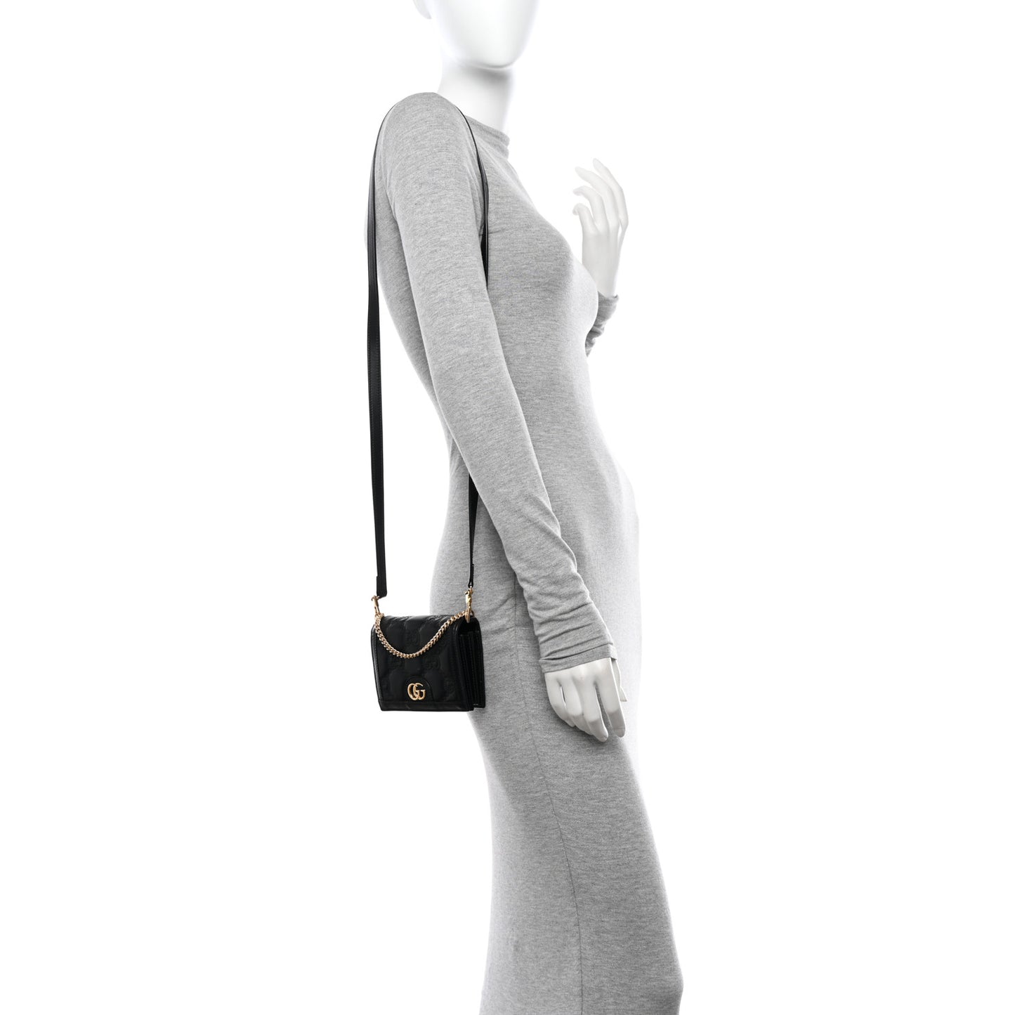 Nylon Calfskin Enamel GG Matelasse Mini Chain Bag Black
