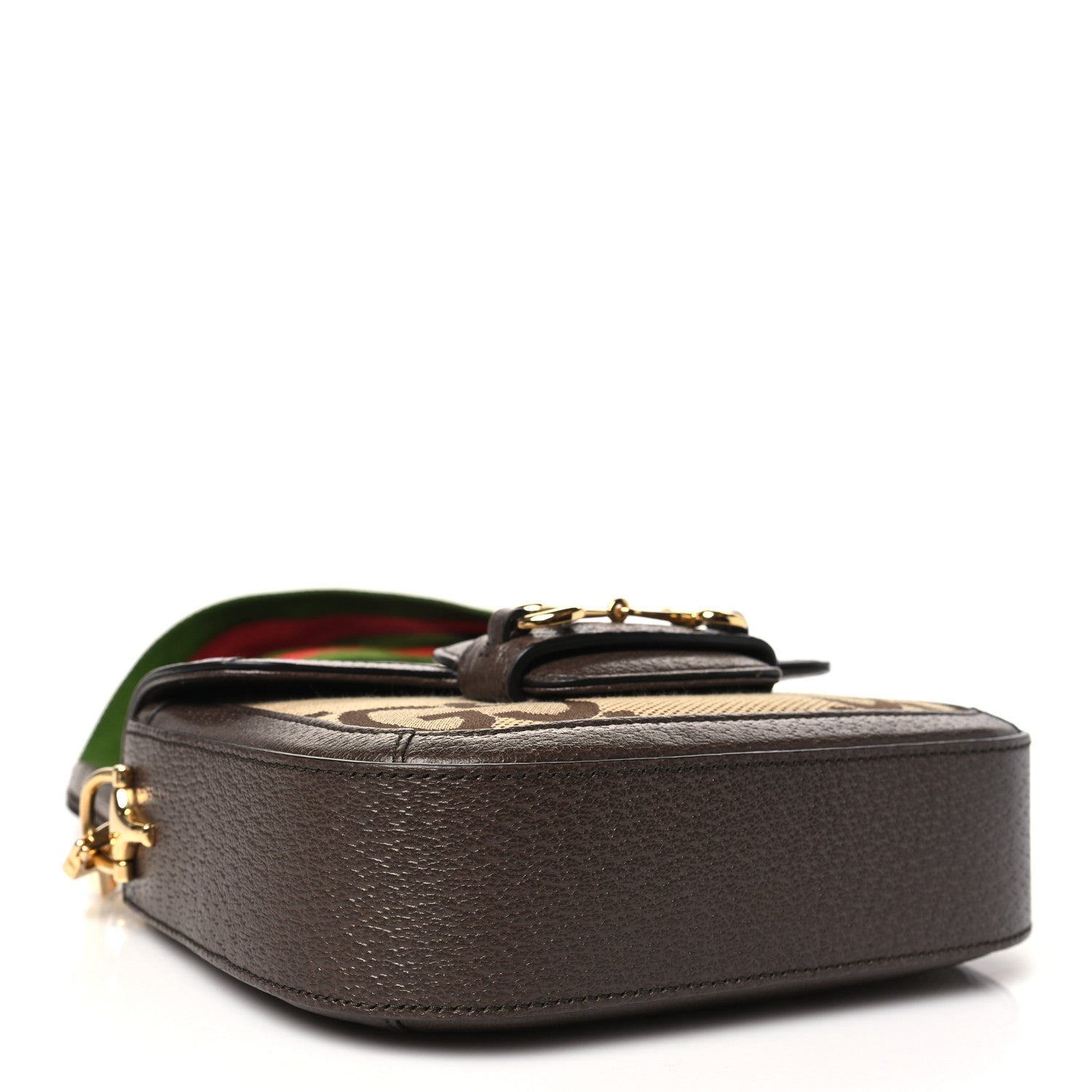 Gucci Monogram Jumbo GG Textured Dollar Calfskin Web Mini Horsebit 1955 Shoulder Bag Camel Ebony New Acero 4 of 10