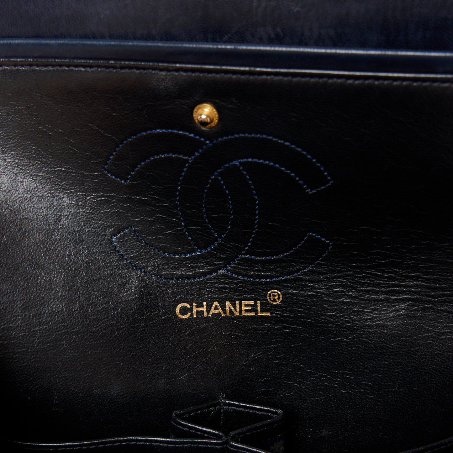 Lambskin Quilted Medium Double Flap Navy