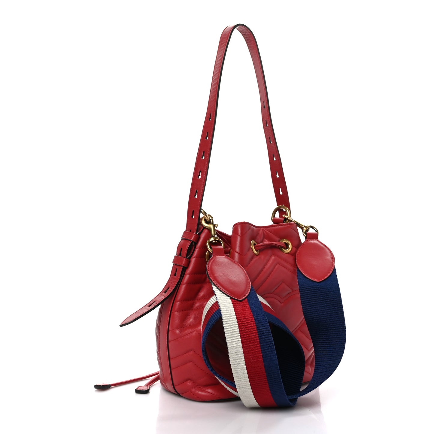 Calfskin Matelasse Sylvie Web GG Marmont Bucket Bag Hibiscus Red