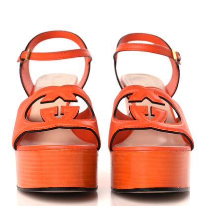 Gucci Cosmos Softy Calfskin Wooden Interlocking G Cut-Out 30/120mm Platform Sandals 40 Deep Orange 2 of 9