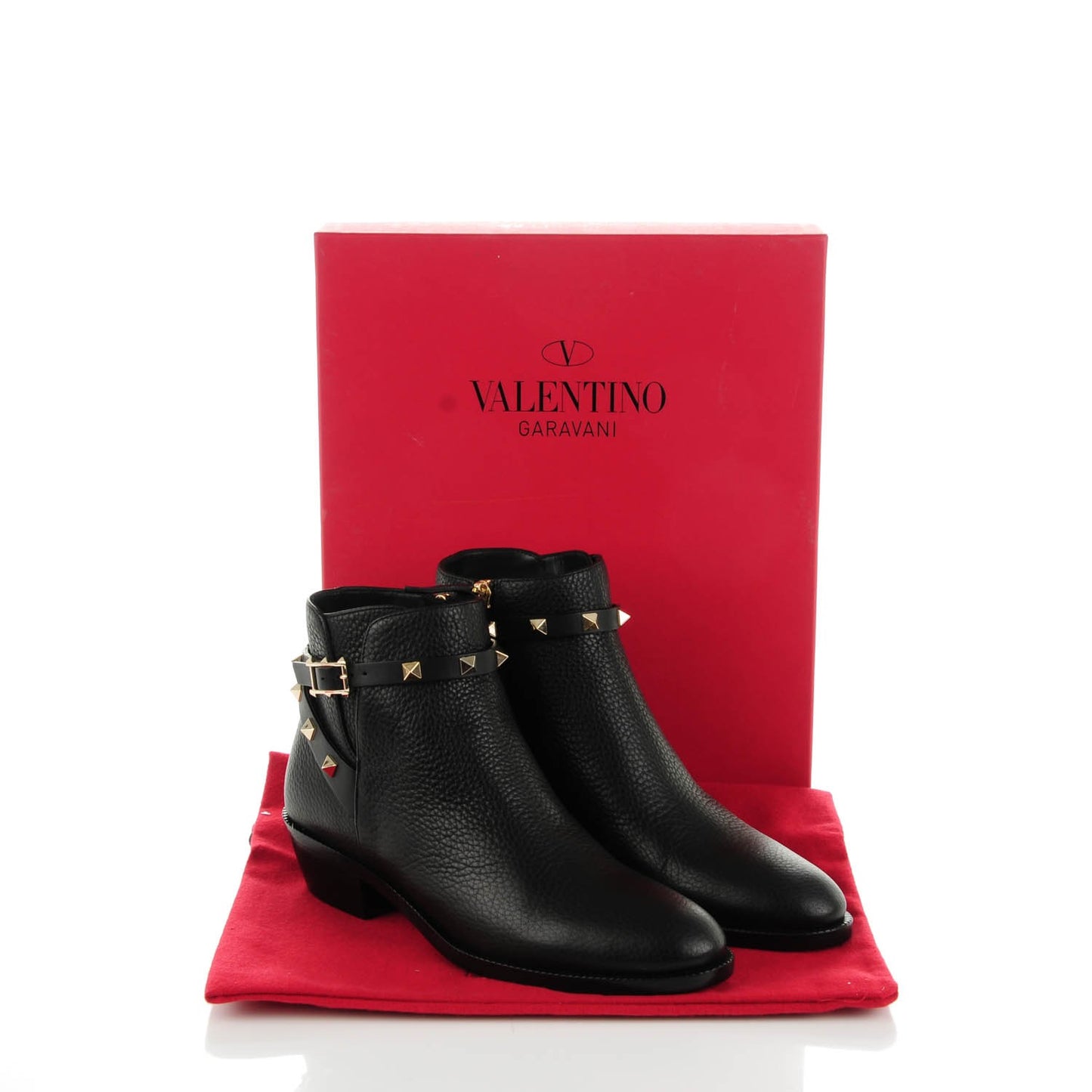 Grained Calfskin Rockstud Single Buckle 35mm Cowboy Ankle Boots 37 Black