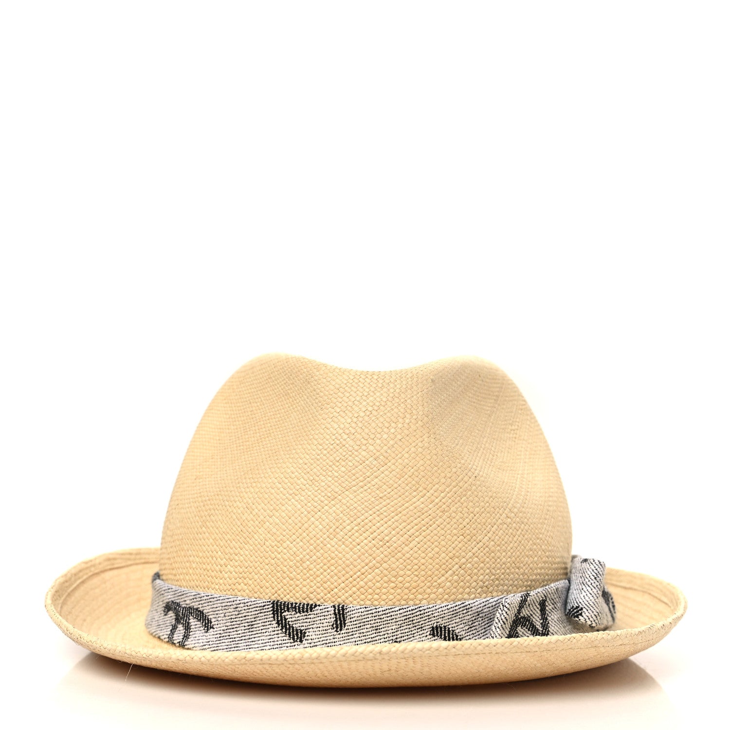 Chanel Straw CC Fedora Hat M Beige White Black 2 of 7