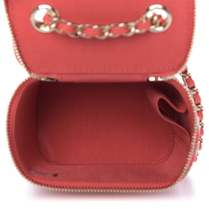 Chanel Raffia Jute Striped Mini Vanity Case With Chain Red Beige 5 of 10