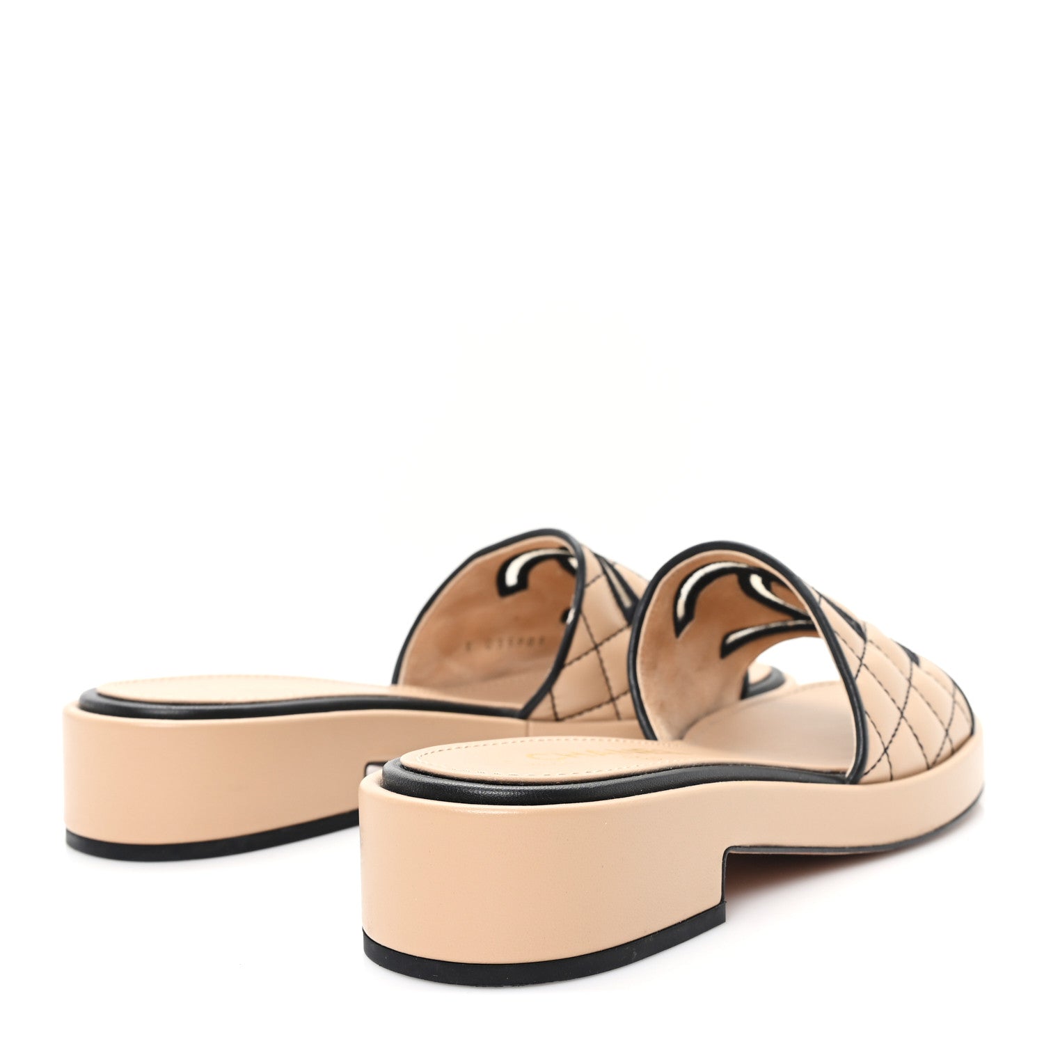 Chanel Lambskin Fabric CC Slide Sandals 38 Beige Black 5 of 10