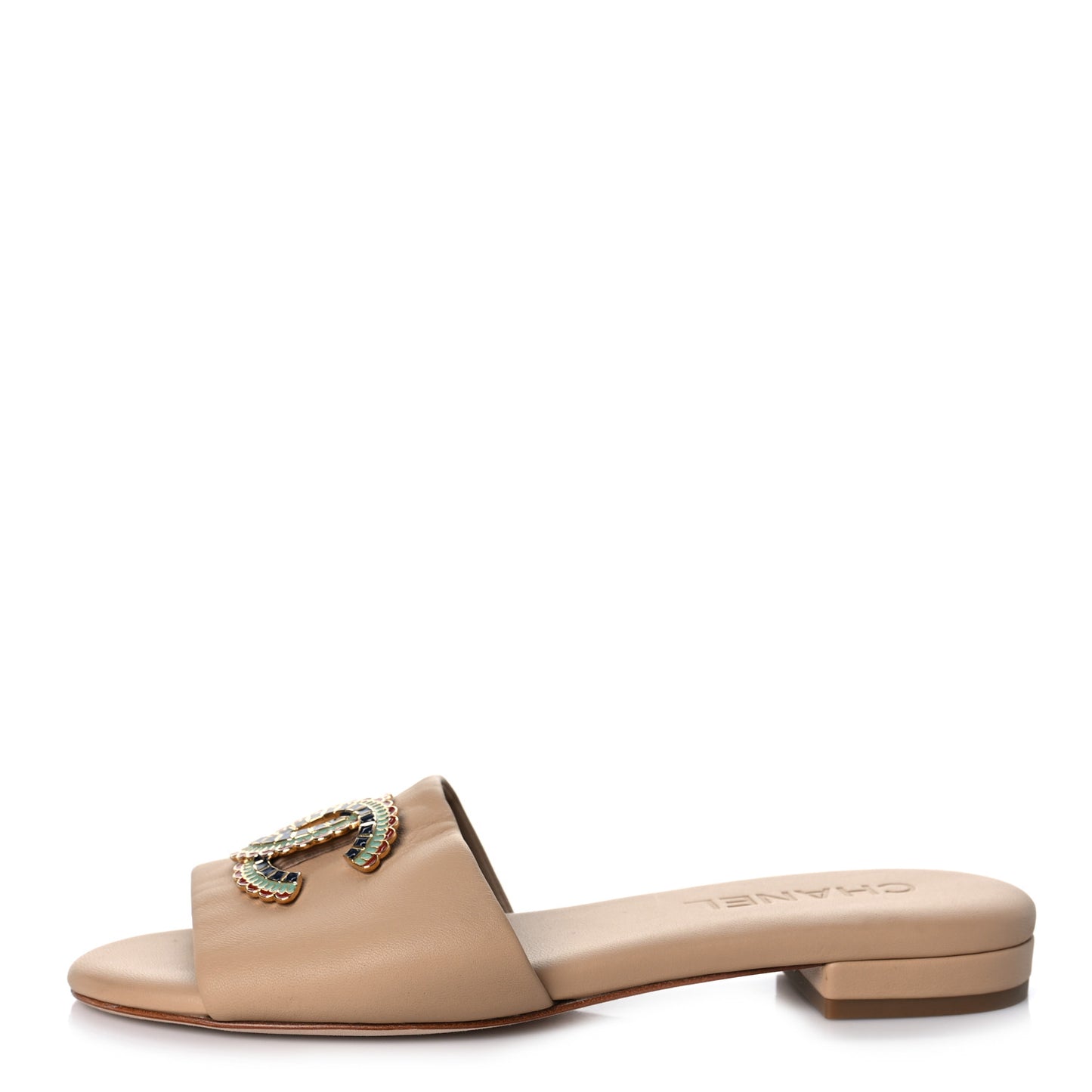 Lambskin Enamel CC Mules 36 Beige