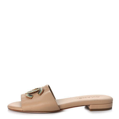 Chanel Lambskin Enamel CC Mules 36 Beige 1 of 13