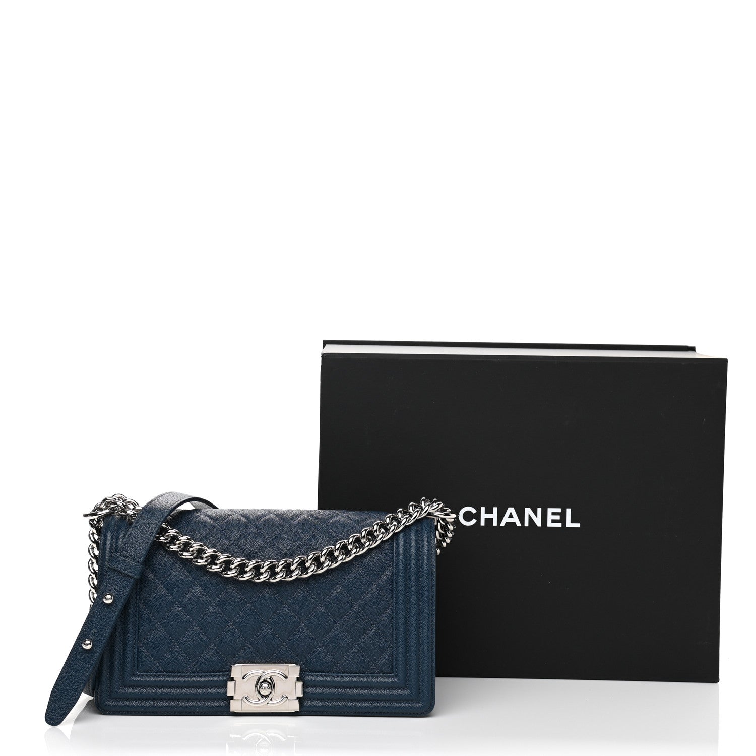 Chanel Caviar Quilted Medium Boy Flap Dark Blue 11 of 11