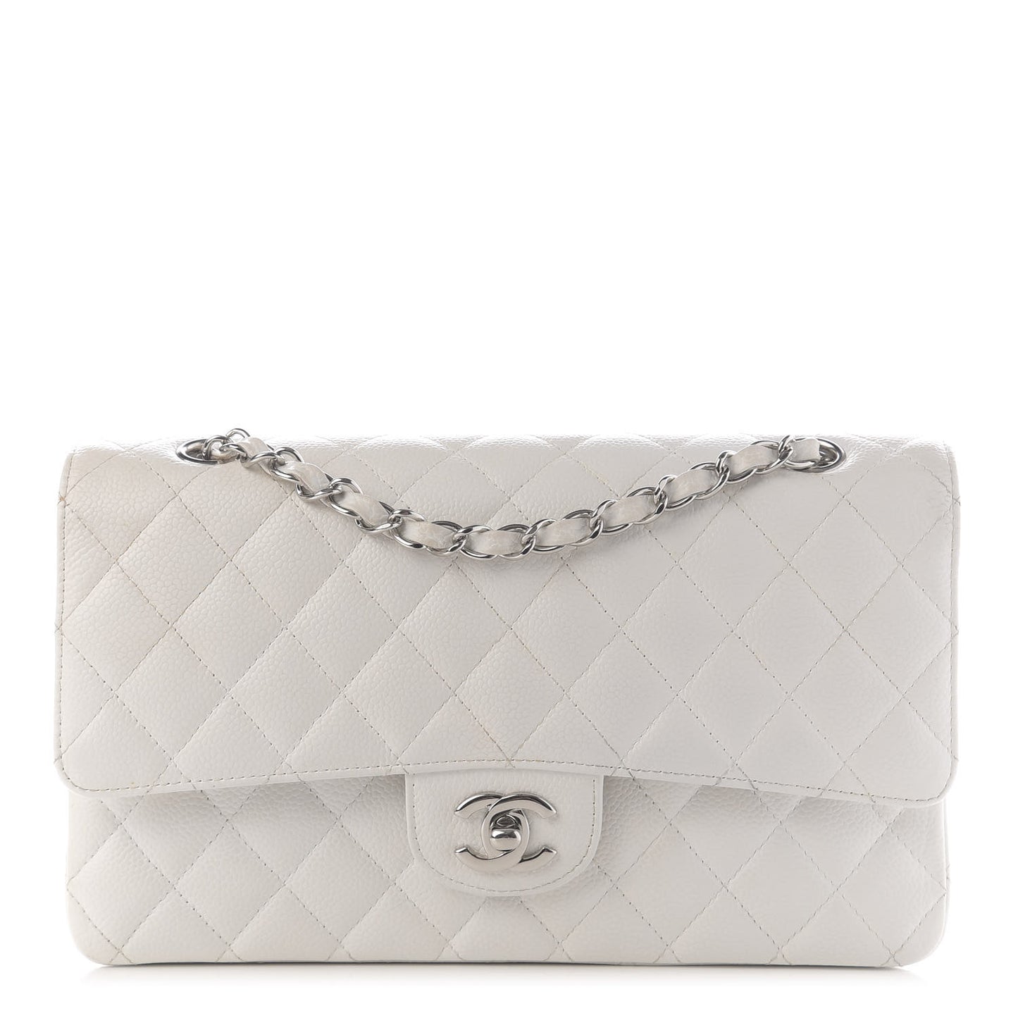 Caviar Quilted Medium Double Flap White