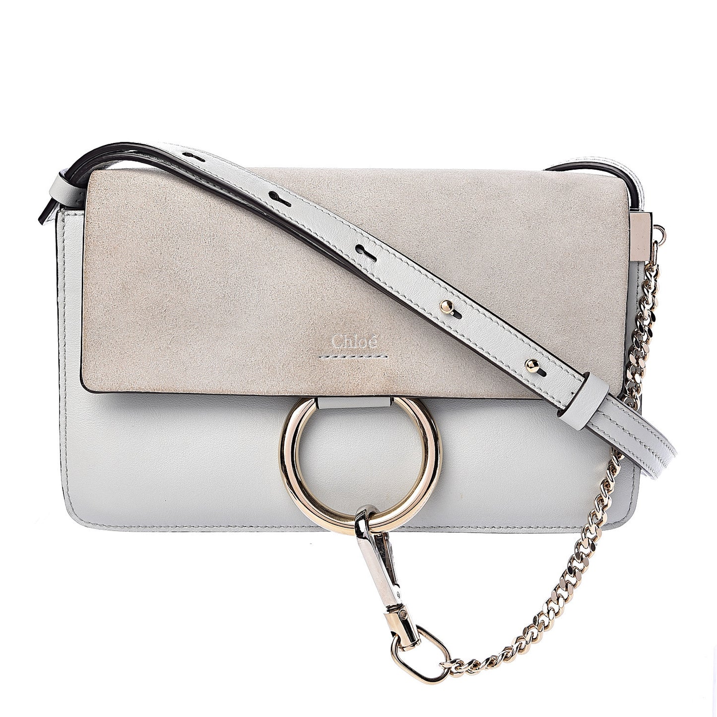 Suede Calfskin Small Faye Shoulder Bag Airy Grey