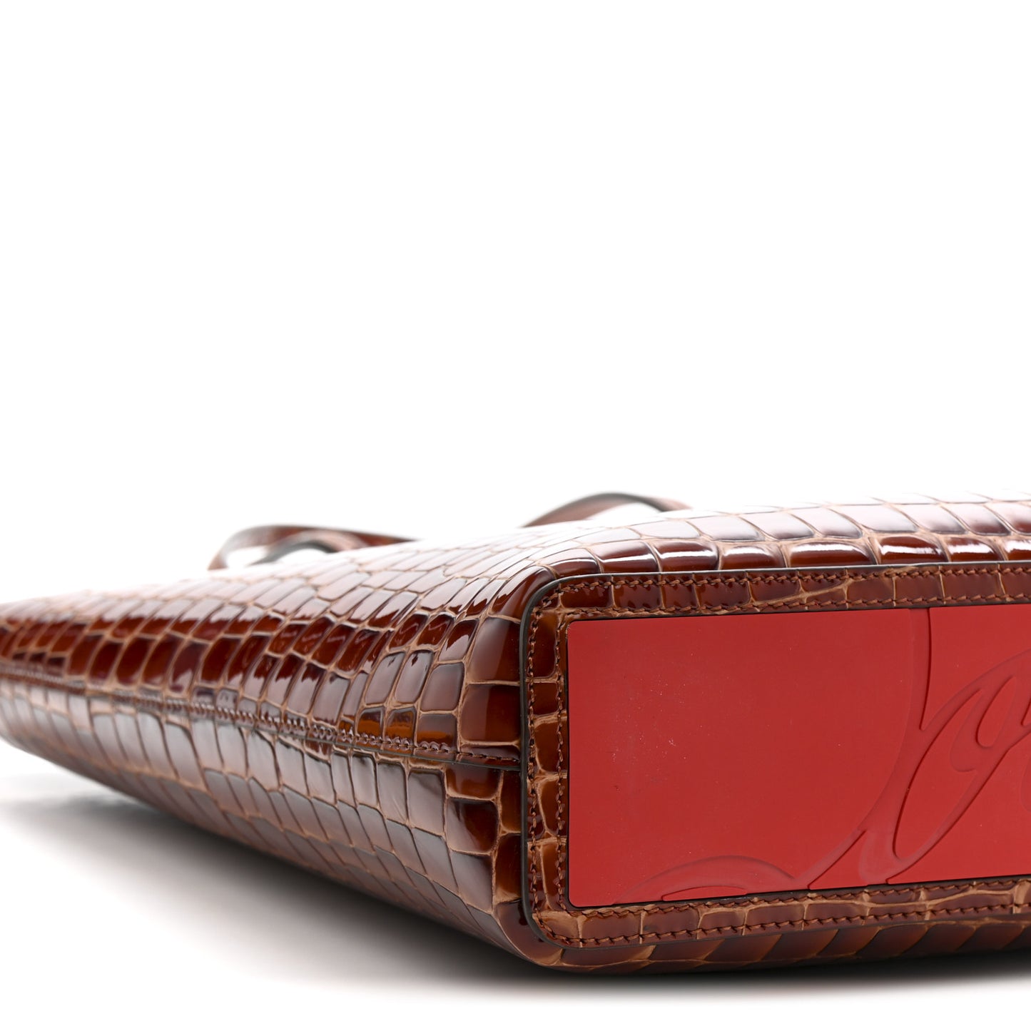 Patent Calfskin Crocodile Embossed Spikes Zipped Cabata Tote Acajou