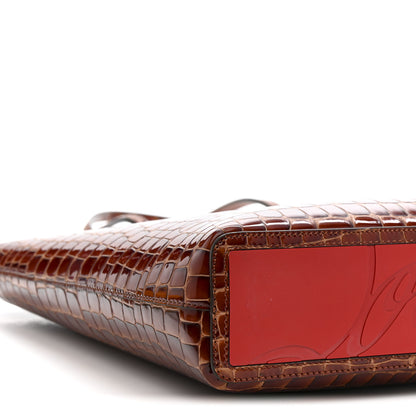 Christian Louboutin Patent Calfskin Crocodile Embossed Spikes Zipped Cabata Tote Acajou 9 of 10