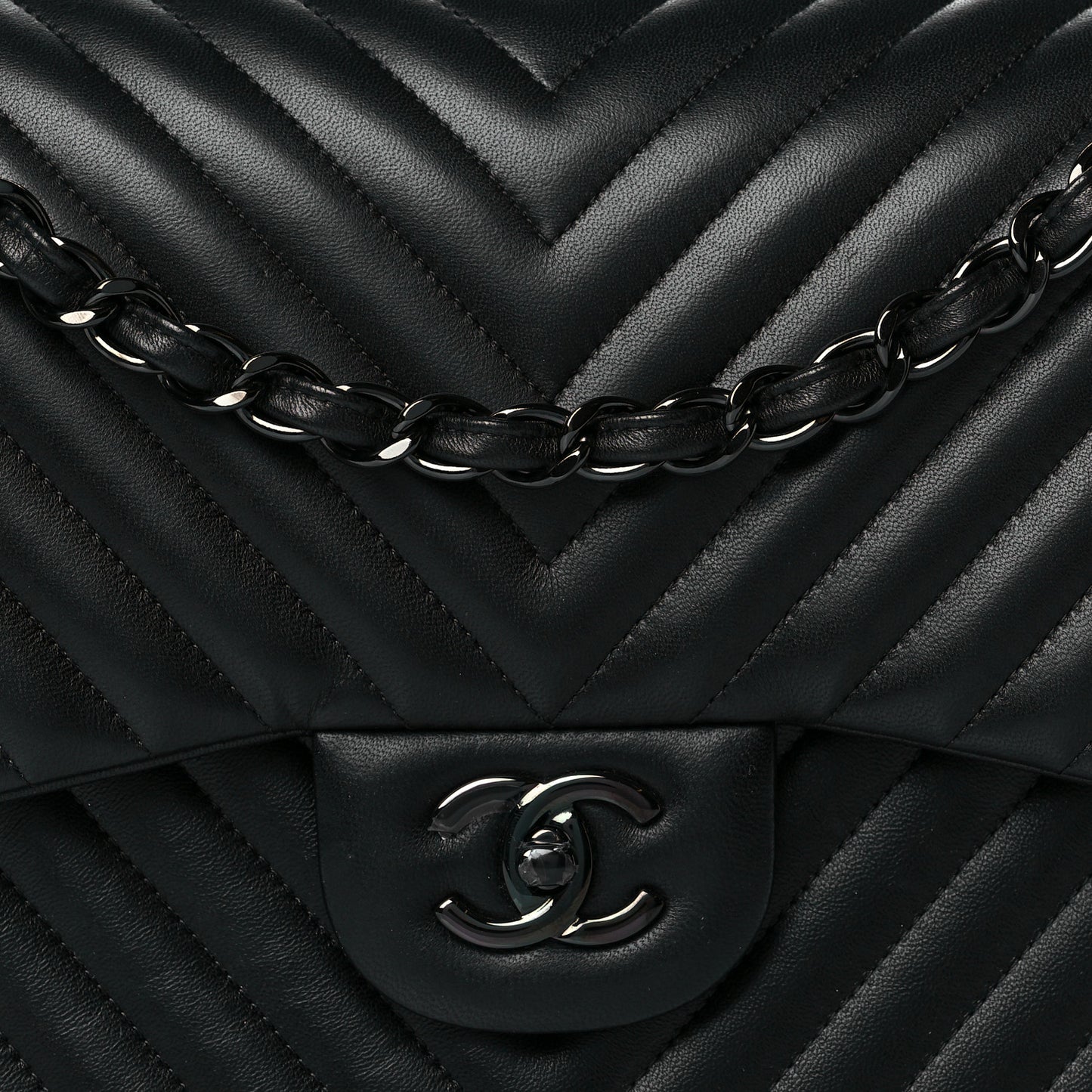 Lambskin Chevron Quilted Jumbo Double Flap So Black
