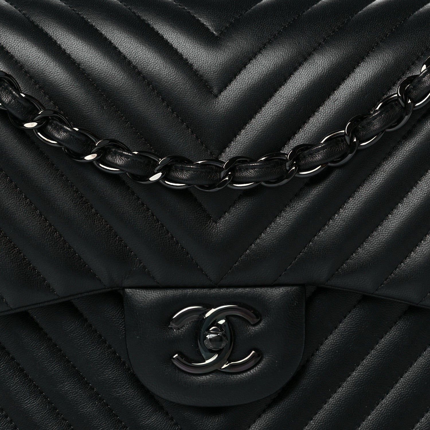 Chanel Lambskin Chevron Quilted Jumbo Double Flap So Black 8 of 11