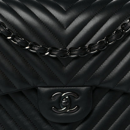 Chanel Lambskin Chevron Quilted Jumbo Double Flap So Black 8 of 11