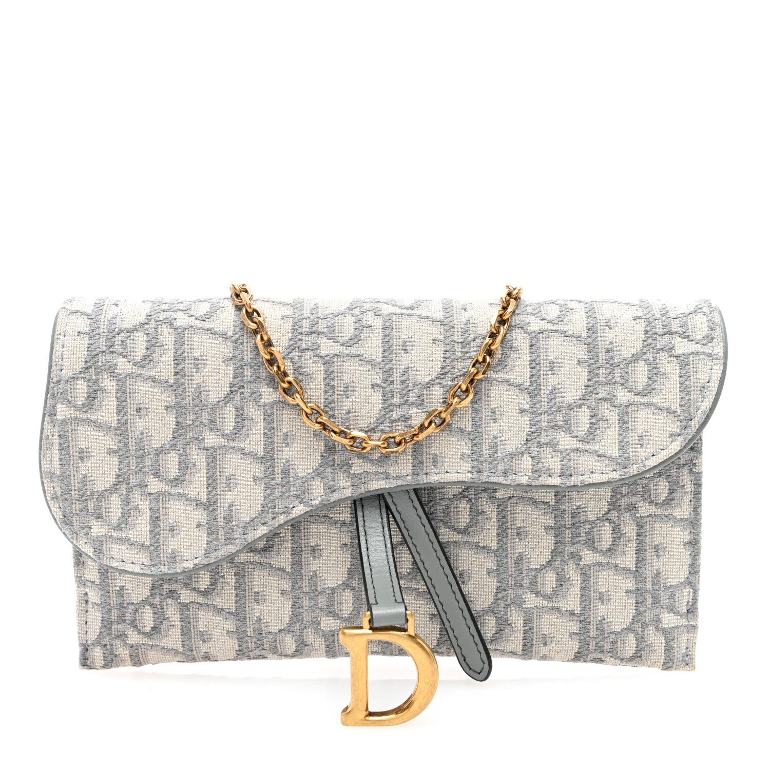 Christian Dior Oblique Saddle Chain Long Wallet Grey 1 of 11