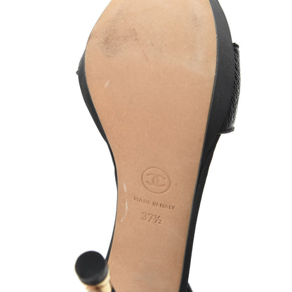Chanel Patent Open Toe Ankle Strap Pumps 37.5 Black 6 of 8