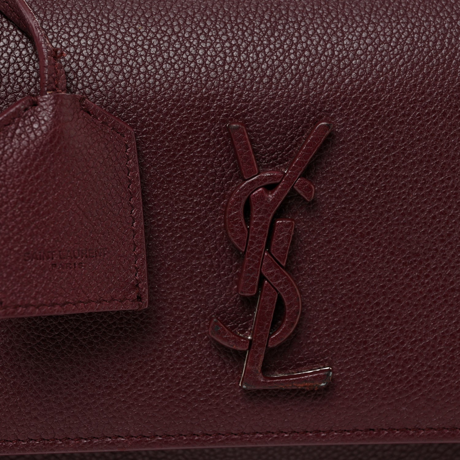 Saint Laurent Calfskin Monogram Medium Sunset Satchel Rouge Legion 8 of 15