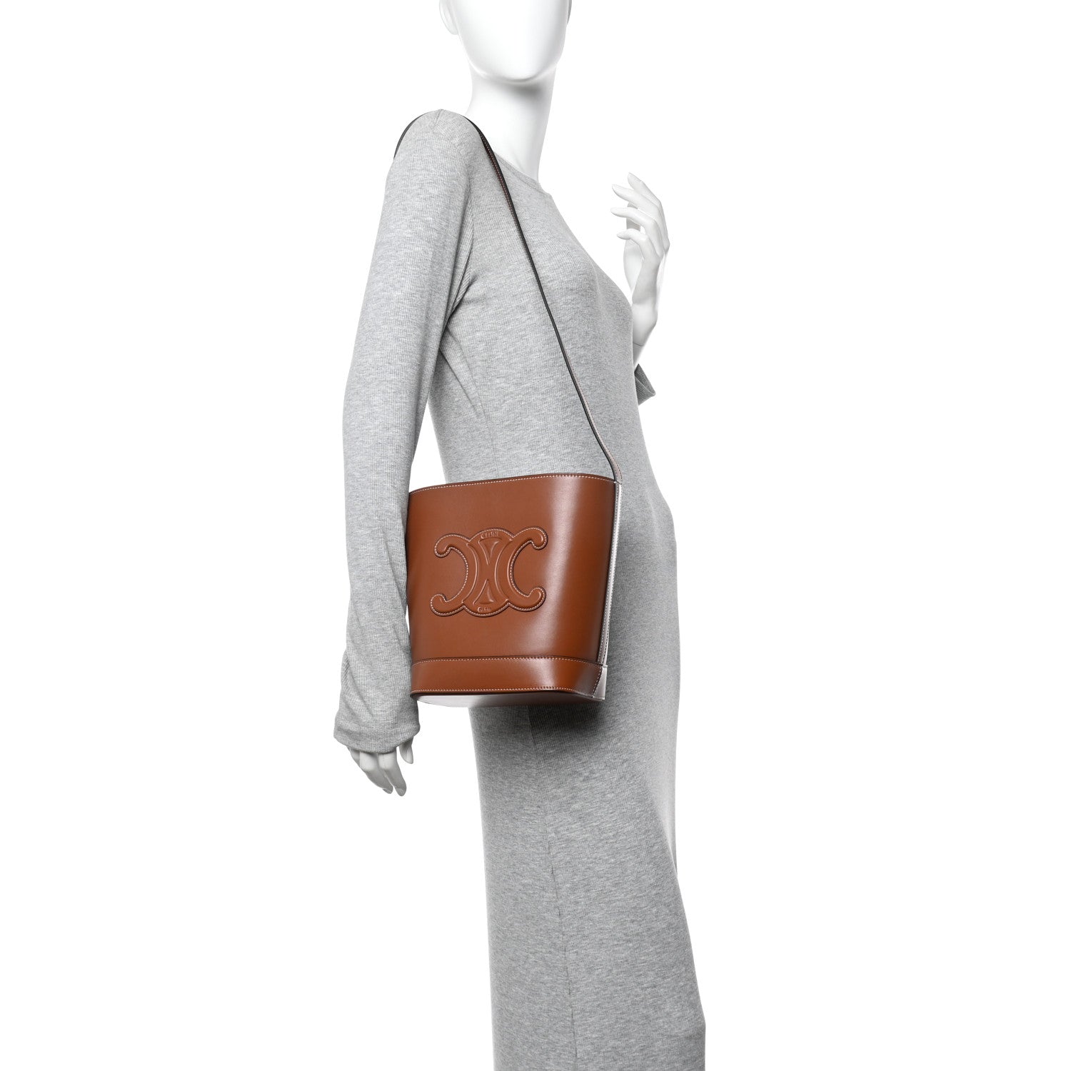 Celine Smooth Calfskin Small Cuir Triomphe Bucket Bag Tan 2 of 11