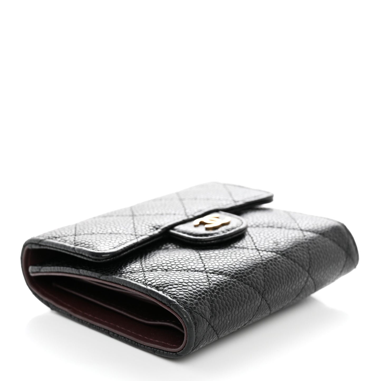 Caviar Quilted Compact Flap Wallet Black