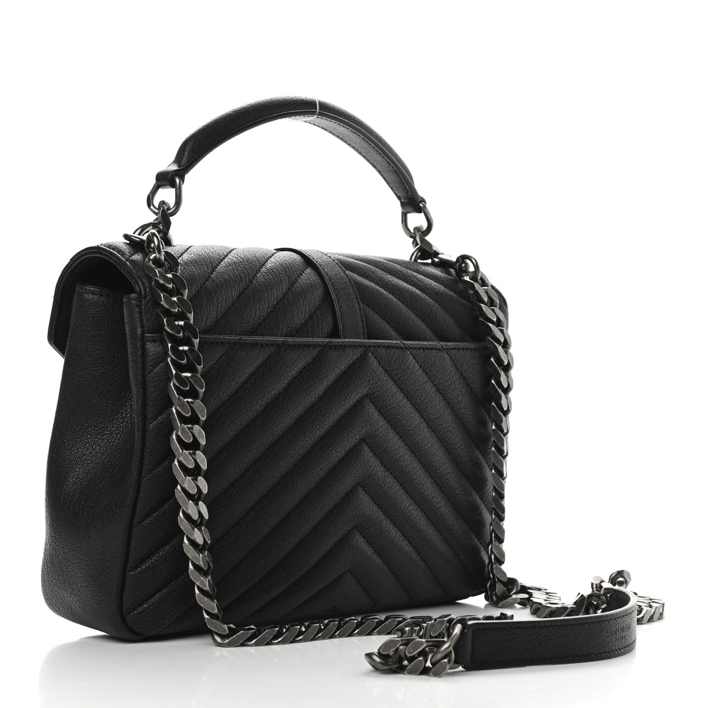 Sheepskin Matelasse Chevron Monogram Medium College Bag Black