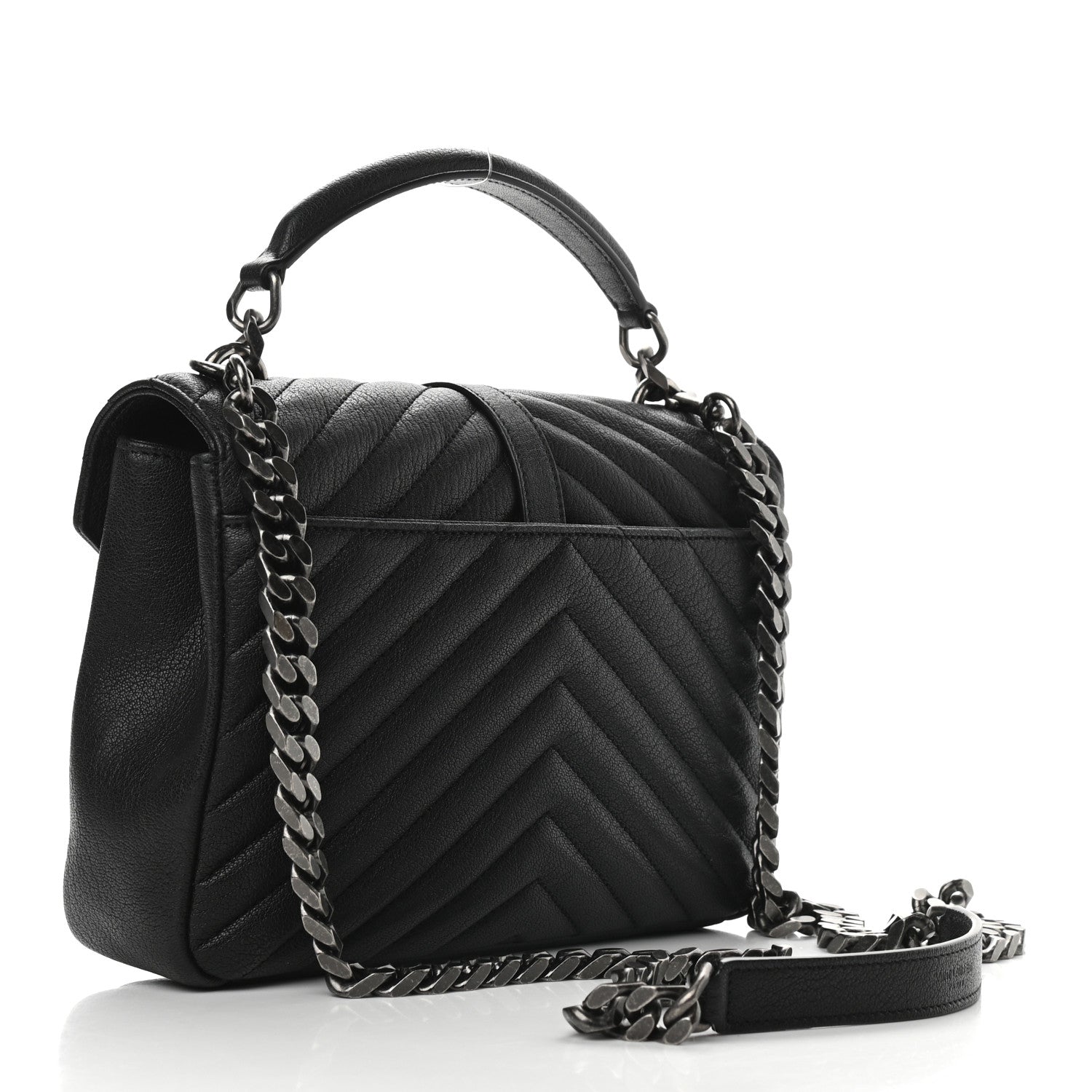 Saint Laurent Sheepskin Matelasse Chevron Monogram Medium College Bag Black 3 of 8