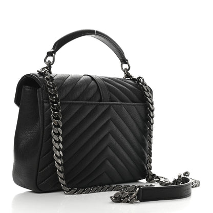 Saint Laurent Sheepskin Matelasse Chevron Monogram Medium College Bag Black 3 of 8