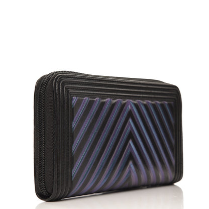 Chanel Calfskin Painted Chevron Embossed Large Boy Zip Wallet Black 3 of 9