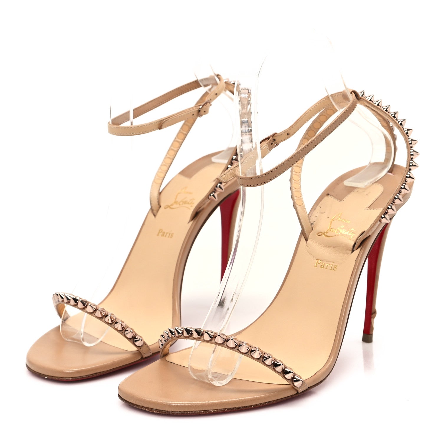 Christian Louboutin Kid Spiked So Me 100 Sandals 38.5 Nude 4 of 10