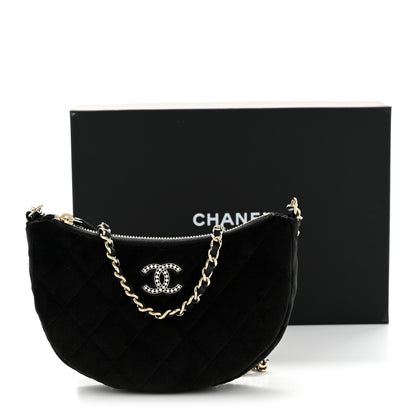 Chanel Velvet Crystal Quilted Chain Hobo Black 12 of 12