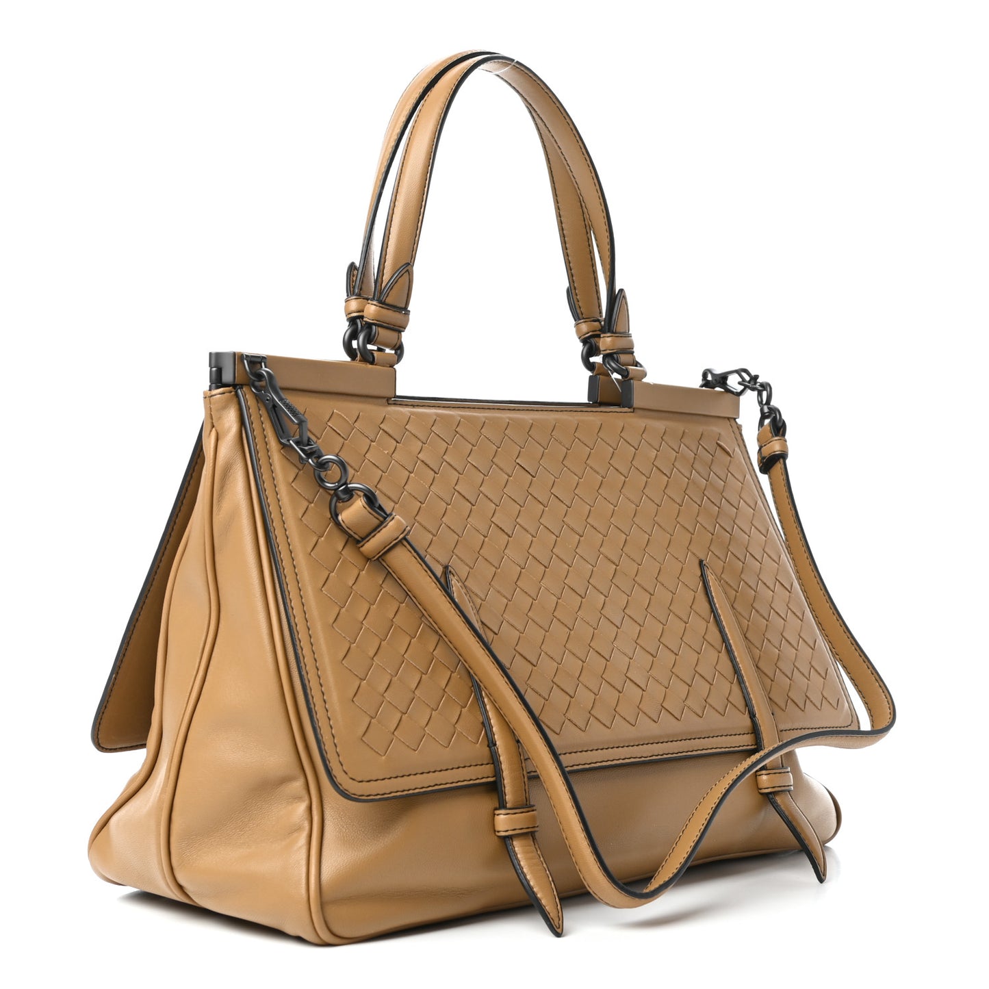 Nappa Intrecciato Top Handle Tote Camel