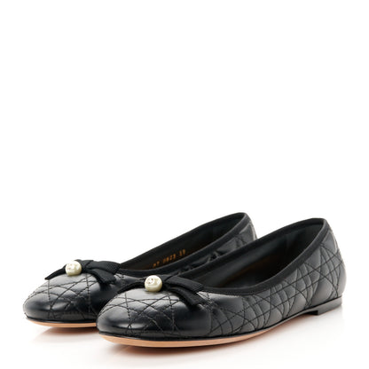Christian Dior Calfskin Cannage Pearl Bow Ballet Flats 39 Black 3 of 9