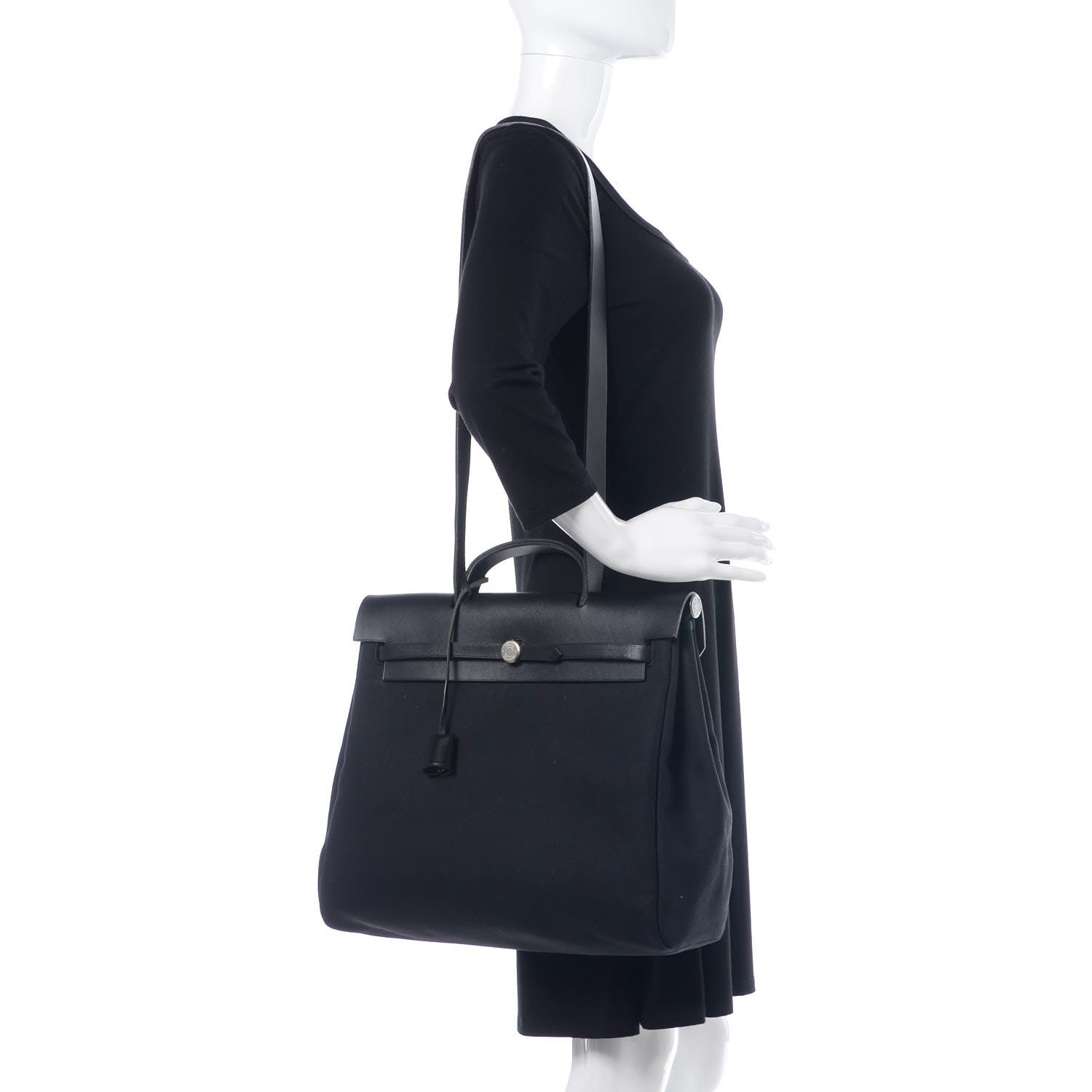 Hermes Toile Vache Calfskin Herbag 39 Black 2 of 10