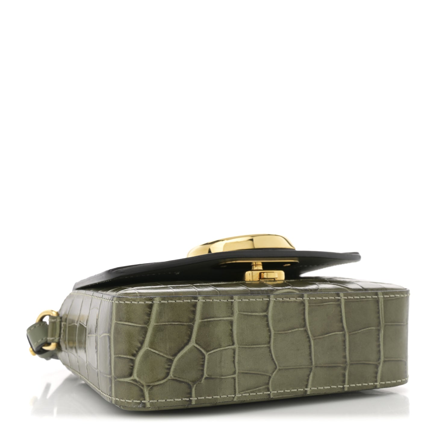 Calfskin Crocodile Embossed Mini C Double Carry Misty Forest