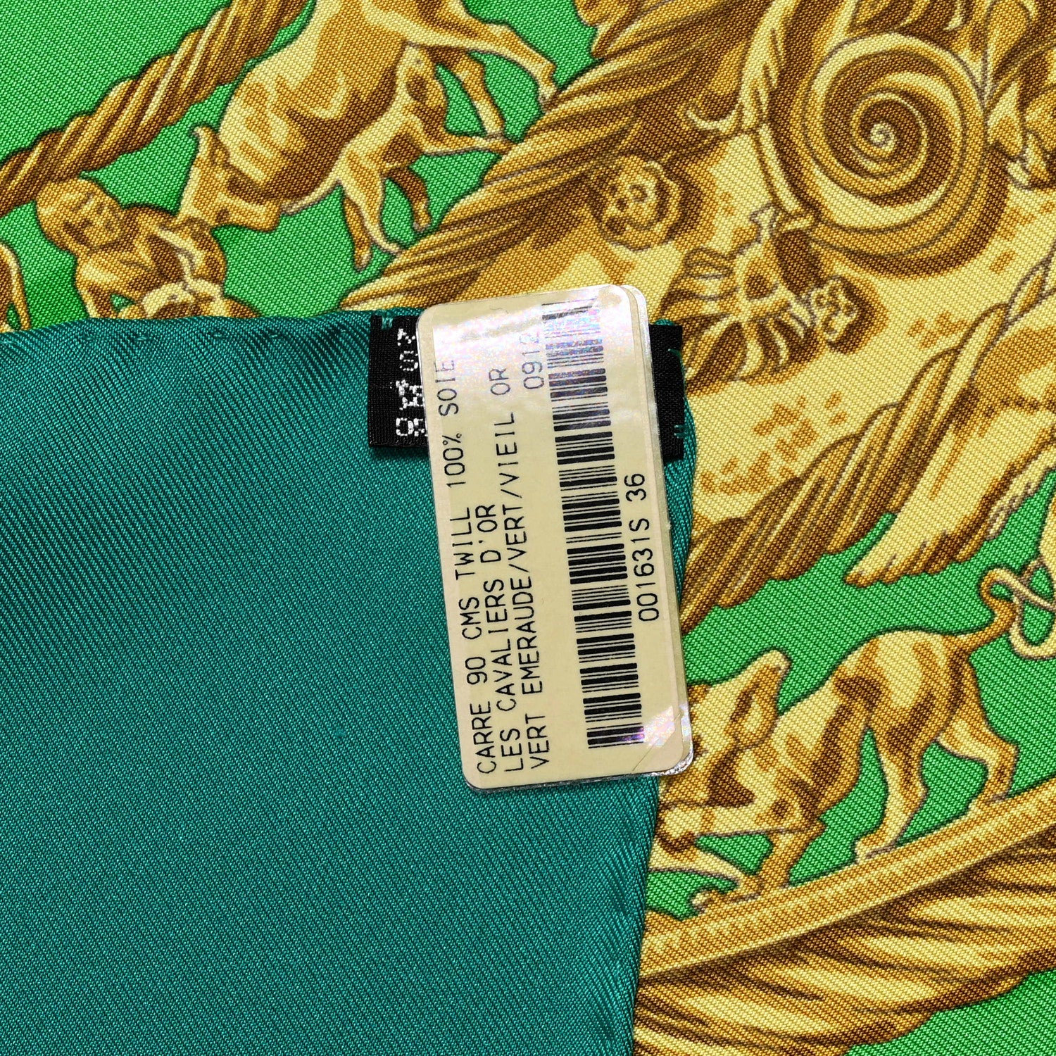 Hermes Silk Mousseline Les Cavaliers D'Or Scarf Vert Emeraude Vert Vieil 5 of 5
