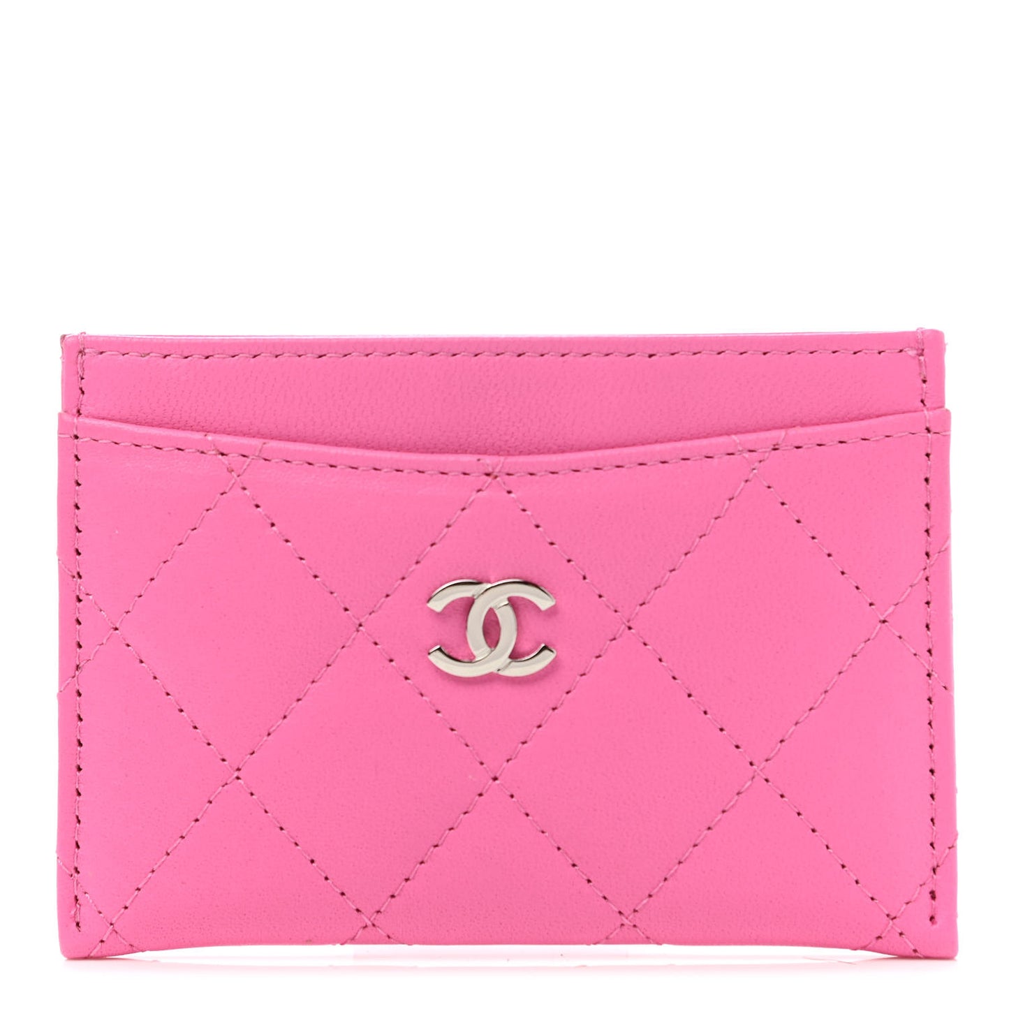 Lambskin Quilted Card Holder Pink