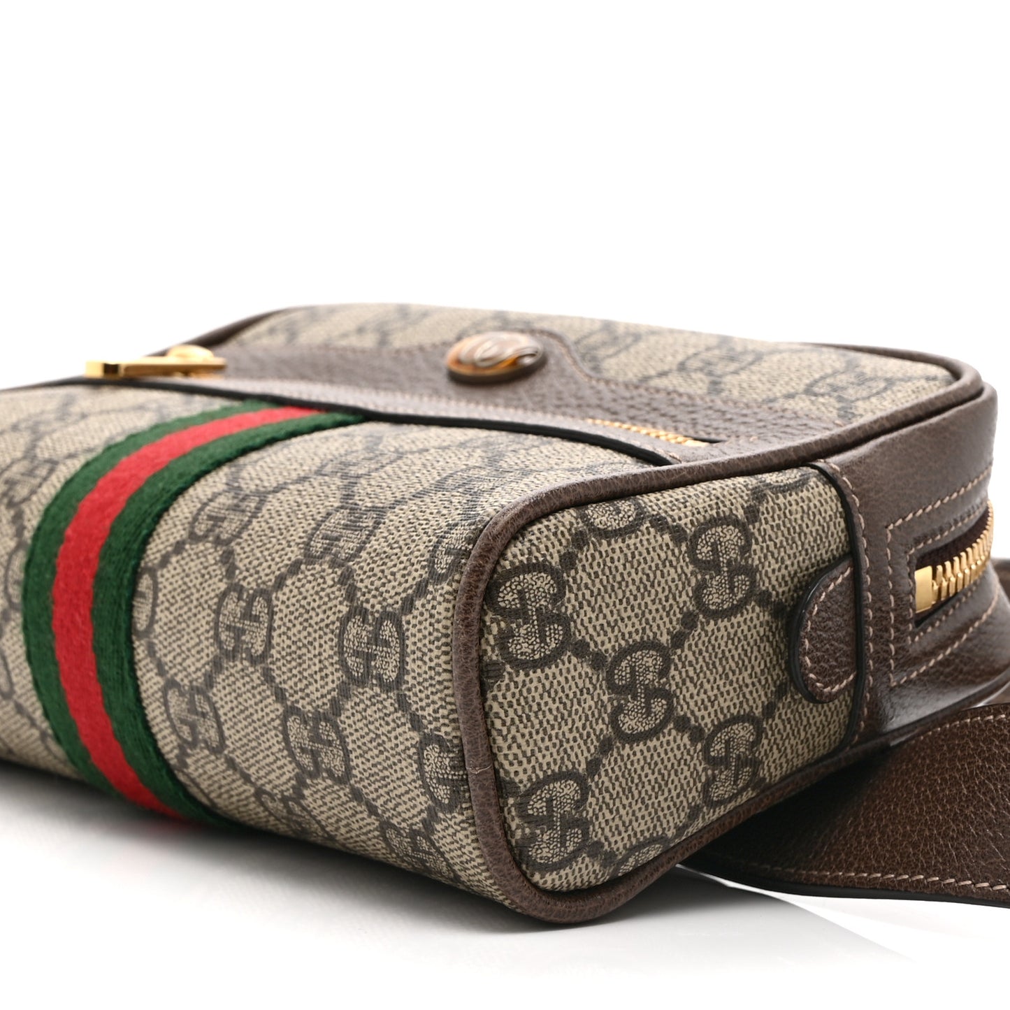 GG Supreme Monogram Web Small Ophidia Belt Bag 85 34 Dark Brown